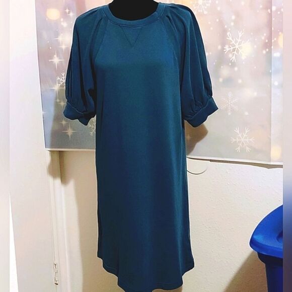 Universal Thread Dresses & Skirts - Teal blue color CREW NECK 100% COTTON KNIT PLEATED SLEEVE MINI DRESS WOMEN'S …